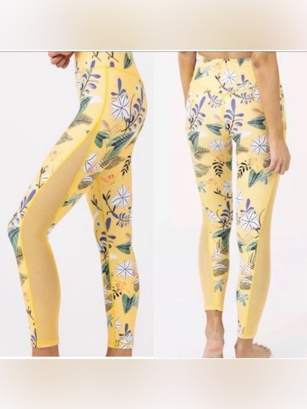 Zyia Active Mesh Floral Reflective Light N’ Tight 7/8 Leggings Size 6-8 Yellow